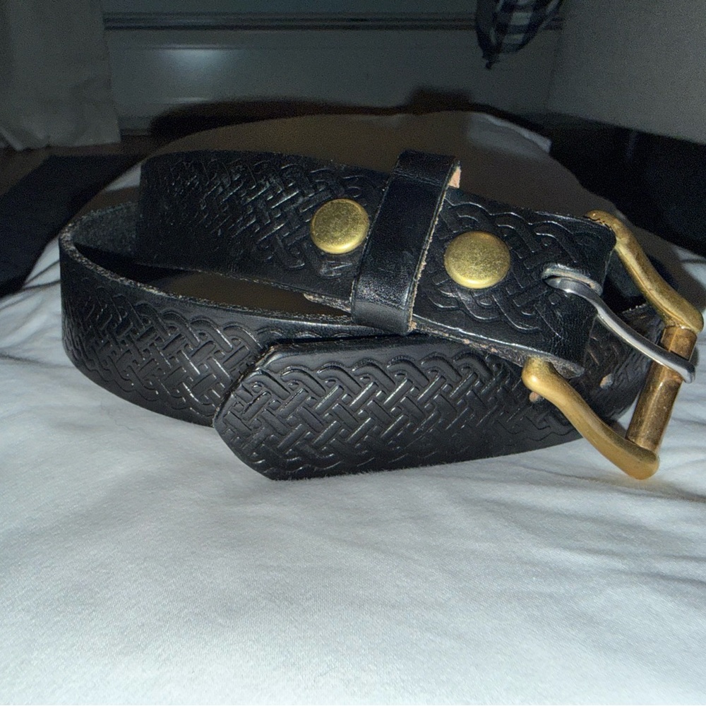 American Bench Craft - Classic Black Embossed Leather Belt with Brass Buckle